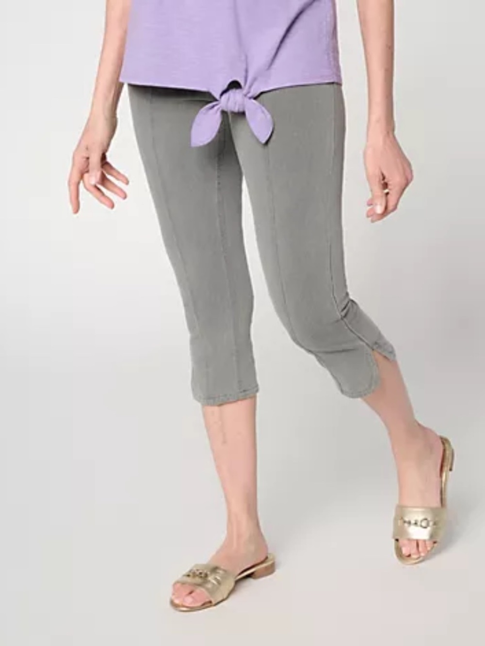 Denim & Co. Petite Comfy Knit Air Hollywood Waist Capri Pants, Grey Sz 1XP